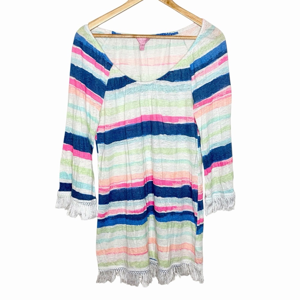 Lilly Pulitzer Linen Coverup Womens Small Fringe Beach Coastal Preppy Pool Swim